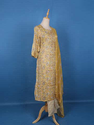 Light Yellow Cotton Floral Printed Salwar Suit - Diadem
