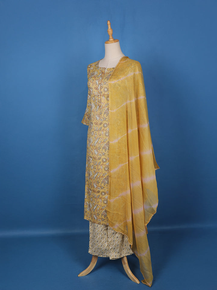 Light Yellow Cotton Floral Printed Salwar Suit - Diadem
