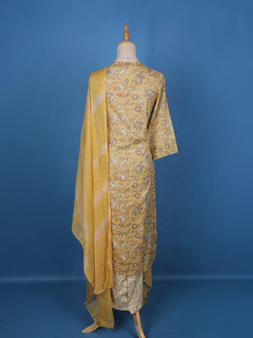 Light Yellow Cotton Floral Printed Salwar Suit - Diadem