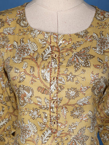 Light Yellow Cotton Floral Printed Salwar Suit - Diadem