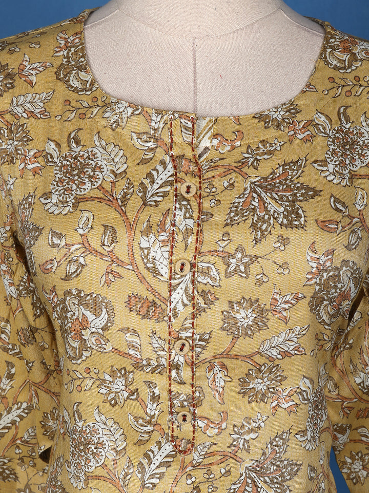Light Yellow Cotton Floral Printed Salwar Suit - Diadem