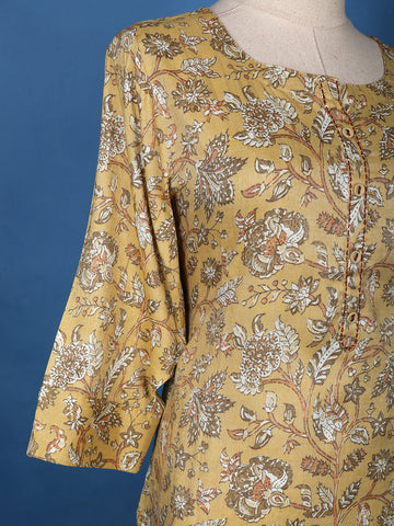 Light Yellow Cotton Floral Printed Salwar Suit - Diadem
