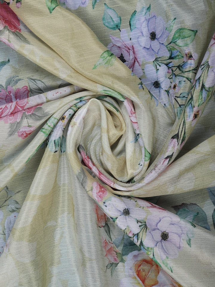 Light Yellow Floral Designed Chiffon Saree - Diadem