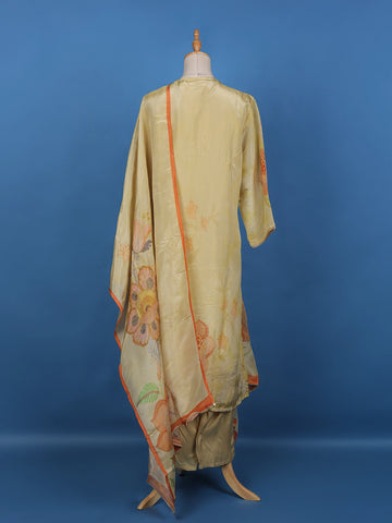 Light Yellow Floral Designed Tissue Silk Salwar Suit - Diadem