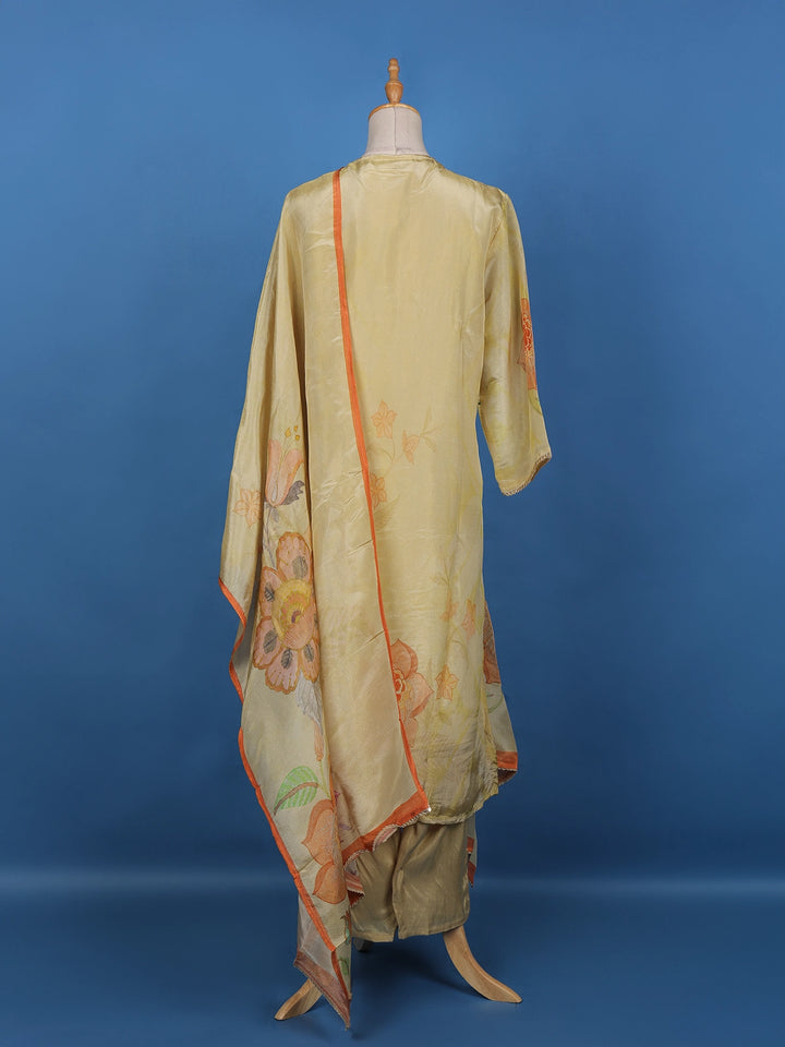 Light Yellow Floral Designed Tissue Silk Salwar Suit - Diadem