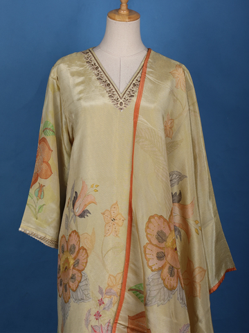 Light Yellow Floral Designed Tissue Silk Salwar Suit - Diadem