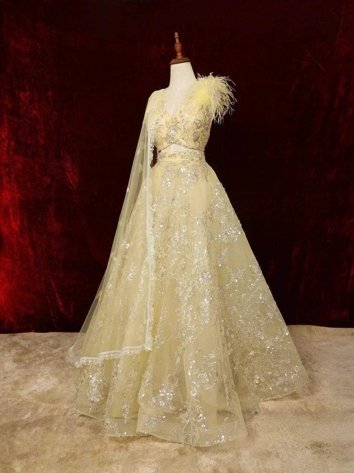 Light Yellow Sequin Dress Pleated Gold Sequin Tulle Gown  SemSem Jovani  43115 - Long Chiffon A-Line Dress - Spaghetti Straps, Sheer Corset Bodice,  Beaded, High Slit, Pleated Skirt 0 / Light Green - Shop Jovani