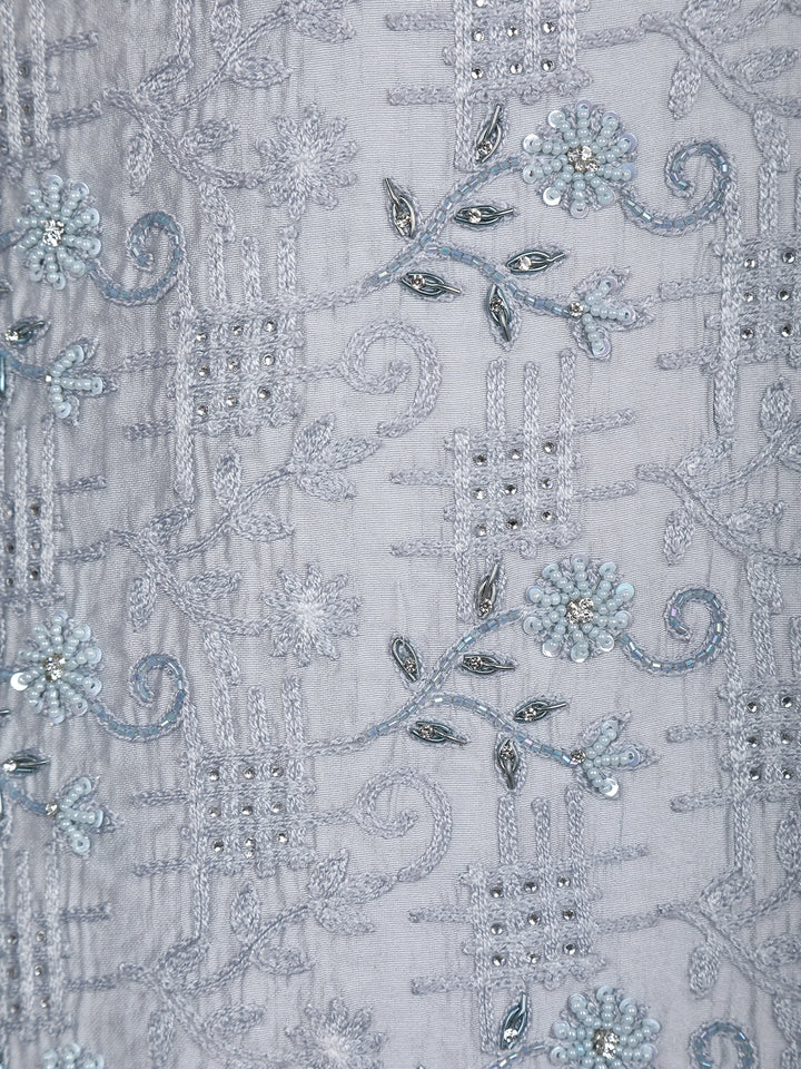 Light blue Floral Designed Jodhpuri Men's Suit - Diadem