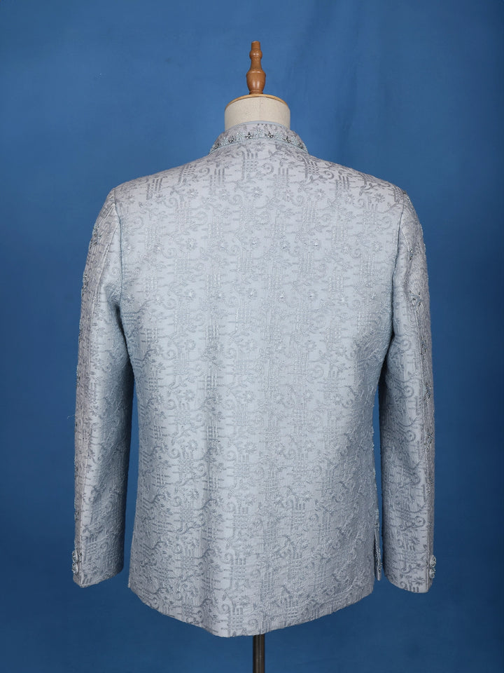 Light blue Floral Designed Jodhpuri Men's Suit - Diadem