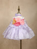 Lilac Floral Embellished Satin Organza Party Frock With Oversized Rosette Design