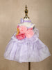Lilac Floral Embellished Satin Organza Party Frock With Oversized Rosette Design
