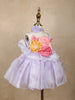 Lilac Floral Embellished Satin Organza Party Frock With Oversized Rosette Design