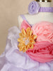 Lilac Floral Embellished Satin Organza Party Frock With Oversized Rosette Design