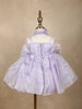 Lilac Floral Embellished Satin Organza Party Frock With Oversized Rosette Design