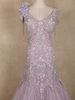 Lilac Sequins and Beads Embellished Design Net Mermaid Gown with Feather Shoulder Detail