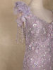 Lilac Sequins and Beads Embellished Design Net Mermaid Gown with Feather Shoulder Detail