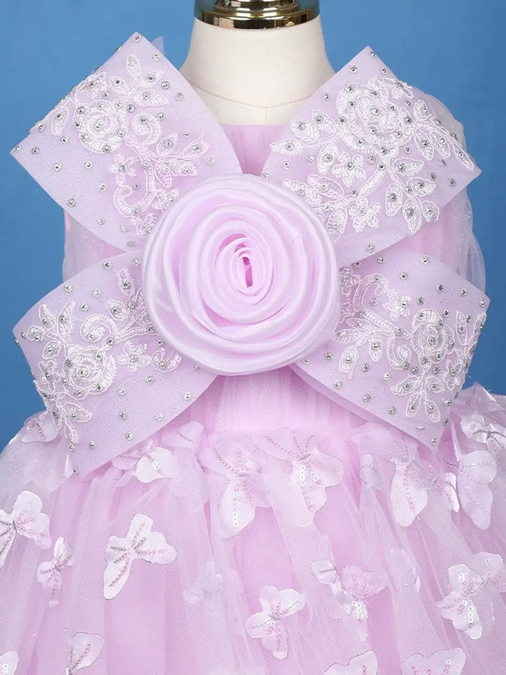 Lilac Butterfly Applique Embroidered Net Kids Gown - Diadem