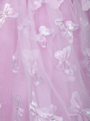 Lilac Butterfly Applique Embroidered Net Kids Gown - Diadem