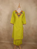 Lime Chartreuse Green Floral Thread Embroidered Design Cotton Salwar