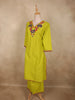 Lime Chartreuse Green Floral Thread Embroidered Design Cotton Salwar