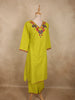 Lime Chartreuse Green Floral Thread Embroidered Design Cotton Salwar
