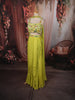 Lime Green Abstract Sequins and Beads Embroidered Design Chiffon Party Wear Lehenga with Matching Choker Dupatta