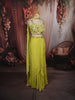 Lime Green Abstract Sequins and Beads Embroidered Design Chiffon Party Wear Lehenga with Matching Choker Dupatta