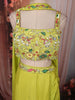 Lime Green Abstract Sequins and Beads Embroidered Design Chiffon Party Wear Lehenga with Matching Choker Dupatta