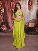 Lime Green Abstract Sequins and Beads Embroidered Design Chiffon Party Wear Lehenga with Matching Choker Dupatta