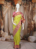 Lime Green Butta Zari Woven Design Pure Kanchipuram Silk Saree with Contrast Temple Zari Border