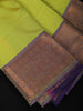 Lime Green Floral Butta Design Soft Silk Saree with Contrast Purple Zari Border