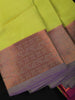 Lime Green Floral Butta Design Soft Silk Saree with Contrast Purple Zari Border