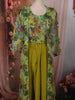 Lime Green Floral Printed Design Chiffon Palazzo Suit with Long Over Coat