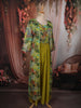 Lime Green Floral Printed Design Chiffon Palazzo Suit with Long Over Coat