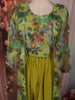 Lime Green Floral Printed Design Chiffon Palazzo Suit with Long Over Coat