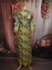 Lime Green Floral Printed Design Chiffon Palazzo Suit with Long Over Coat