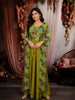 Lime Green Floral Printed Design Chiffon Palazzo Suit with Long Over Coat