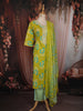 Lime Green Floral Printed Design Cotton Straight Cut Salwar Suit with Dupatta