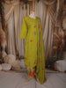 Lime Green Floral Printed Design Cotton Straight Cut Salwar Suit with Dupatta