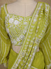 Lime Green Floral Sequins Embroidery Georgette Ready To Wear Saree with Designer Blouse