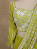 Lime Green Floral Sequins Embroidery Georgette Ready To Wear Saree with Designer Blouse