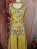 Lime Green Floral Sequins and Beads Embroidered Design Satin Palazzo Suit with Choker Dupatta