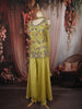 Lime Green Floral Sequins and Beads Embroidered Design Satin Palazzo Suit with Choker Dupatta