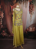Lime Green Floral Sequins and Beads Embroidered Design Satin Palazzo Suit with Choker Dupatta