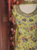 Lime Green Floral Sequins and Beads Embroidered Design Satin Palazzo Suit with Choker Dupatta