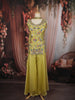 Lime Green Floral Sequins and Beads Embroidered Design Satin Palazzo Suit with Choker Dupatta