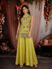 Lime Green Floral Sequins and Beads Embroidered Design Satin Palazzo Suit with Choker Dupatta