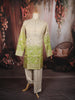 Lime Green Floral Vine Zari Embroidered Design Tissue Silk Men's Kurta Pyjama
