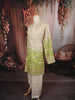 Lime Green Floral Vine Zari Embroidered Design Tissue Silk Men's Kurta Pyjama
