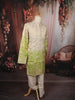 Lime Green Floral Vine Zari Embroidered Design Tissue Silk Men's Kurta Pyjama
